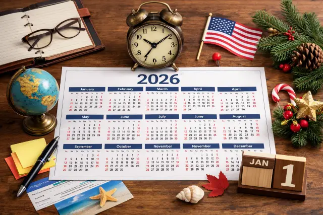 2026 Calendar year-at-a-glance with holidays and key dates printable overview