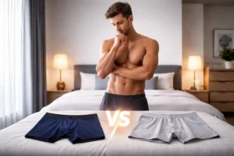 Man holding boxer briefs and boxers, comparing comfort and fit in 2026