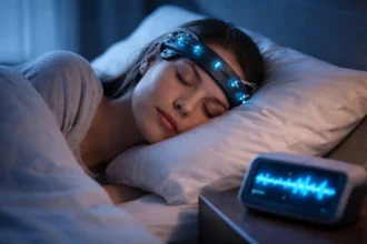 EEG Tech headband tracking brainwaves to improve sleep quality at home