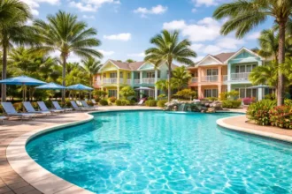 Lucaya Village Resort townhome community with pool and clubhouse in Kissimmee near Orlando attractions