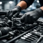 Nitri Tech Gloves worn during an oil change for better grip and clean hands