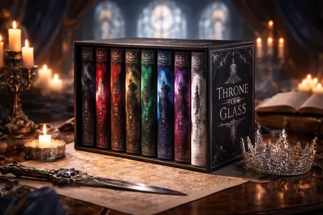 Throne of Glass Box Set complete fantasy series collector edition displayed on bookshelf