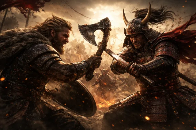 Warrior and Warrior battle showing strength strategy and honor in competition