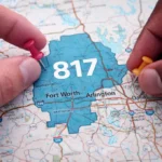 817 Area Code map showing Texas location, major cities, and Central Time Zone coverage