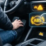 ABS Testauslösung warning signs and brake system inspection on a modern car