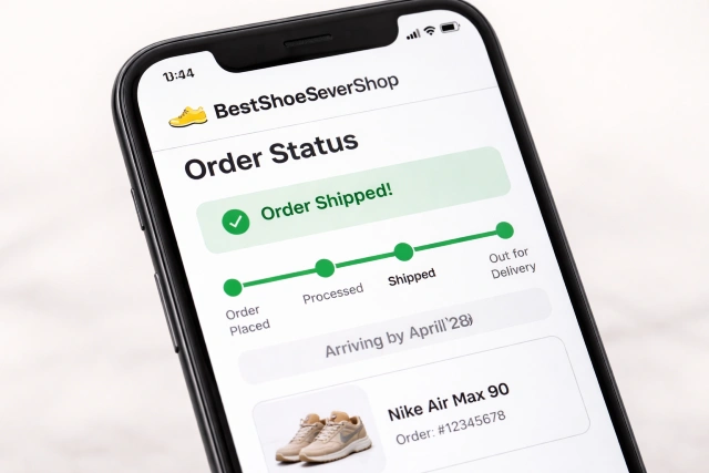 BestShoeSeverShop Order Status tracking dashboard showing shipping updates
