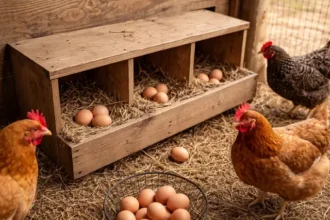 chook nesting boxes inside backyard chicken coop for egg laying
