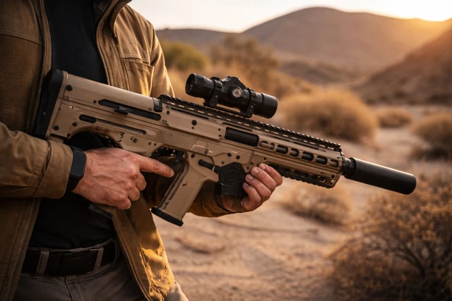 Desert Tech MDRX modern bullpup rifle design used by firearm enthusiasts