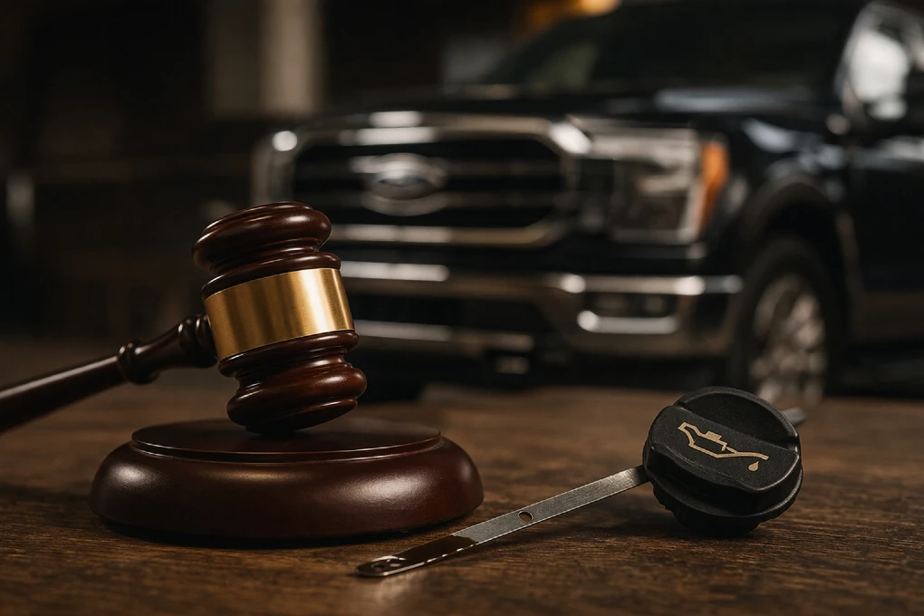 Ford F-150 oil consumption lawsuit involving 2018 to 2020 5.0L V8 truck owner claims and engine oil issues
