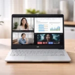 HP Laptop 14s Cf1xxx used for work study and streaming on a modern desk setup