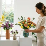Shop Spring Vase display with glass and ceramic spring floral arrangements in a bright living room