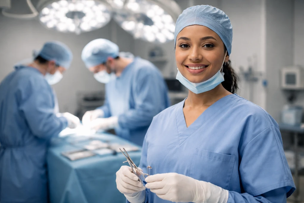 Surgical technologist preparing instruments in an operating room for surgical tech jobs career article