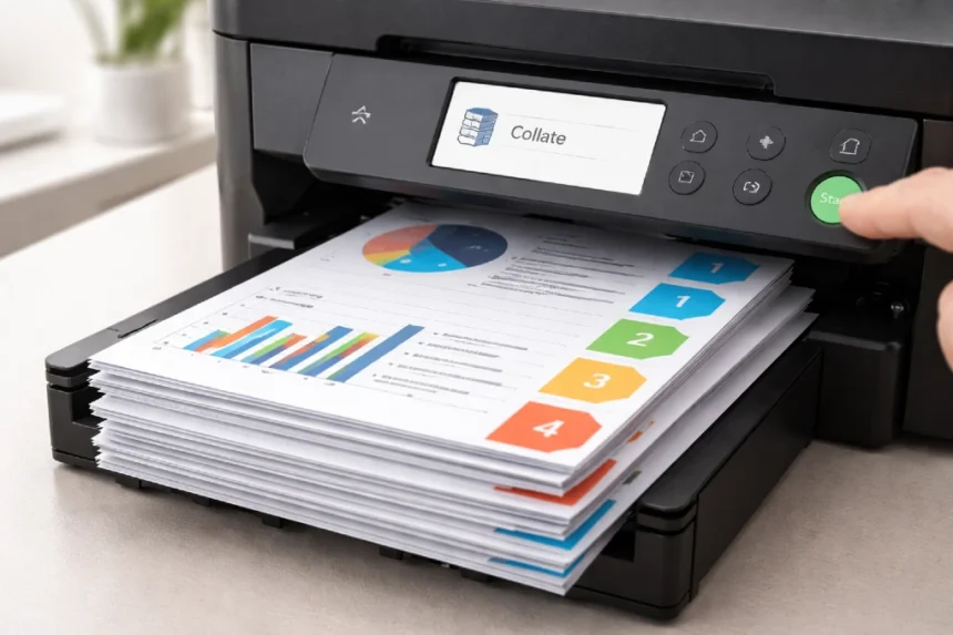 What does collate mean when printing multiple document copies on a printer