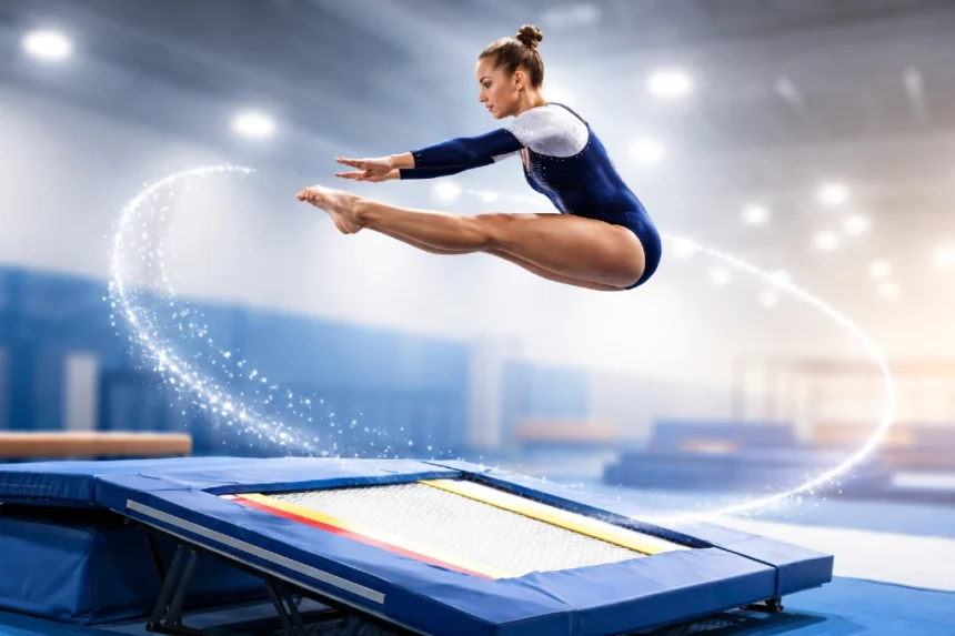 What Is Double Mini Trampoline athlete performing a double mini gymnastics pass