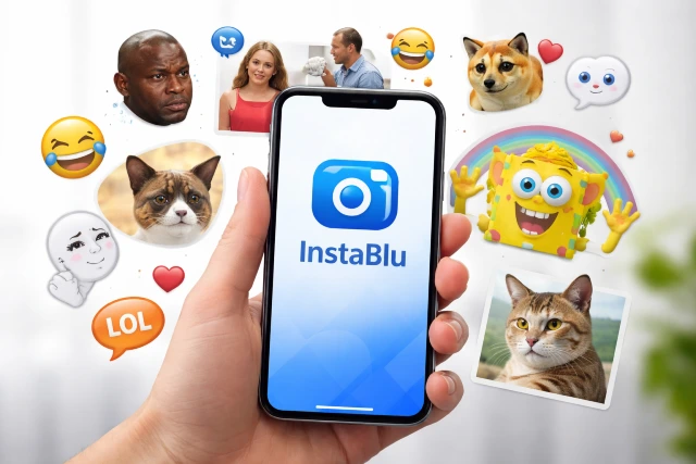 InstaBlu meme culture collage featuring reaction images, captions, and viral fan posts across social media platforms.