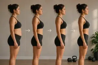 A person tracking their fitness progress 4 Weeks From Now to see realistic body transformation results.