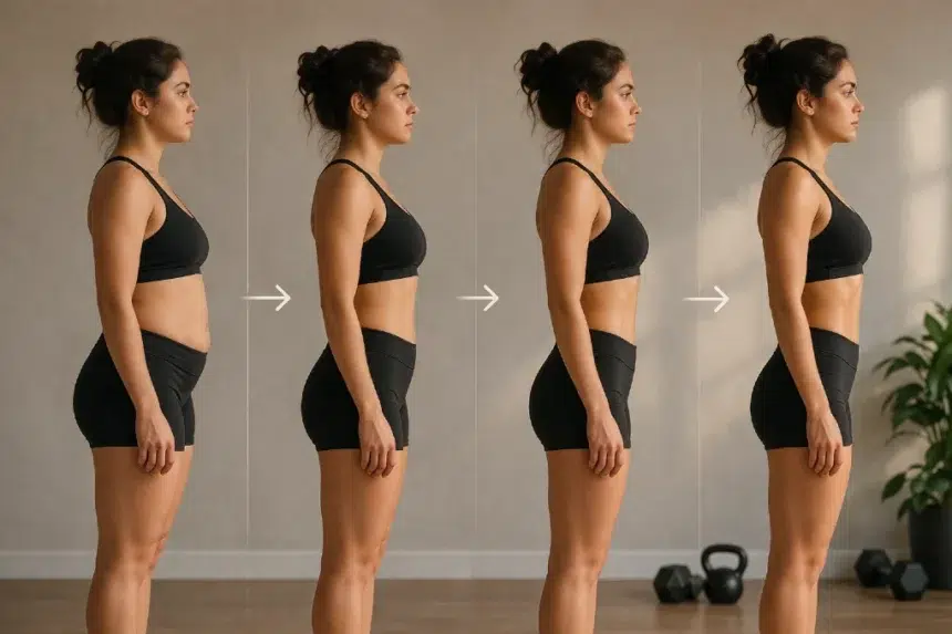 A person tracking their fitness progress 4 Weeks From Now to see realistic body transformation results.