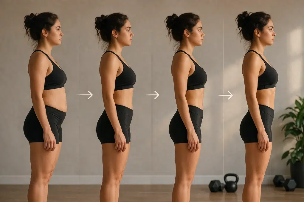 A person tracking their fitness progress 4 Weeks From Now to see realistic body transformation results.