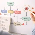 Student completing 4.7.11 Rock Paper Scissors CodeHS in Java with game logic and debugging notes