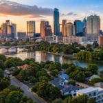 Austin ZIP Code map concept showing neighborhoods, homes, roads, and city areas for moving or visiting