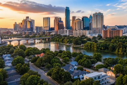 Austin ZIP Code map concept showing neighborhoods, homes, roads, and city areas for moving or visiting