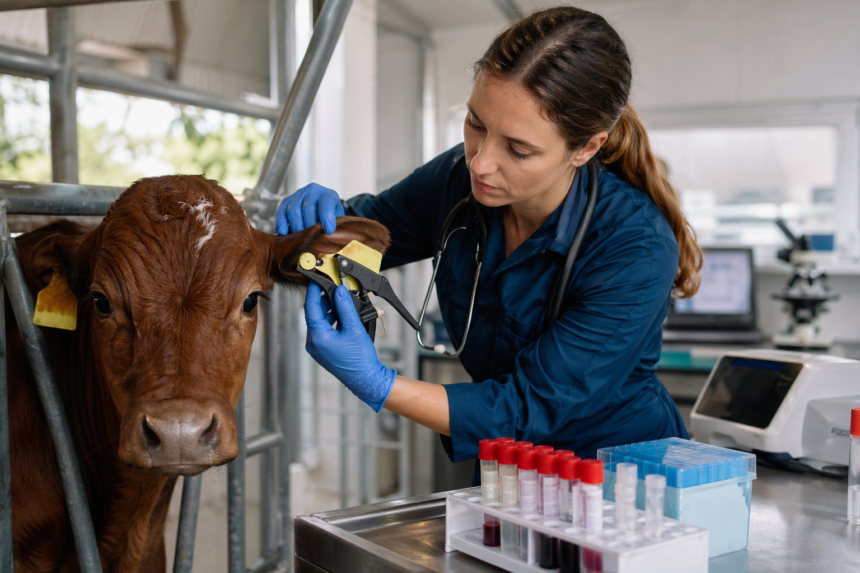 BVD Test process in cattle using ear notch sampling, PCR analysis, and modern diagnostic technology
