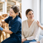 BVD Treatment comparison for animals vs humans showing cattle care and medical treatment concepts