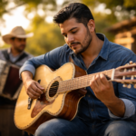 Bajo Quinto player performing traditional regional Mexican music on stage