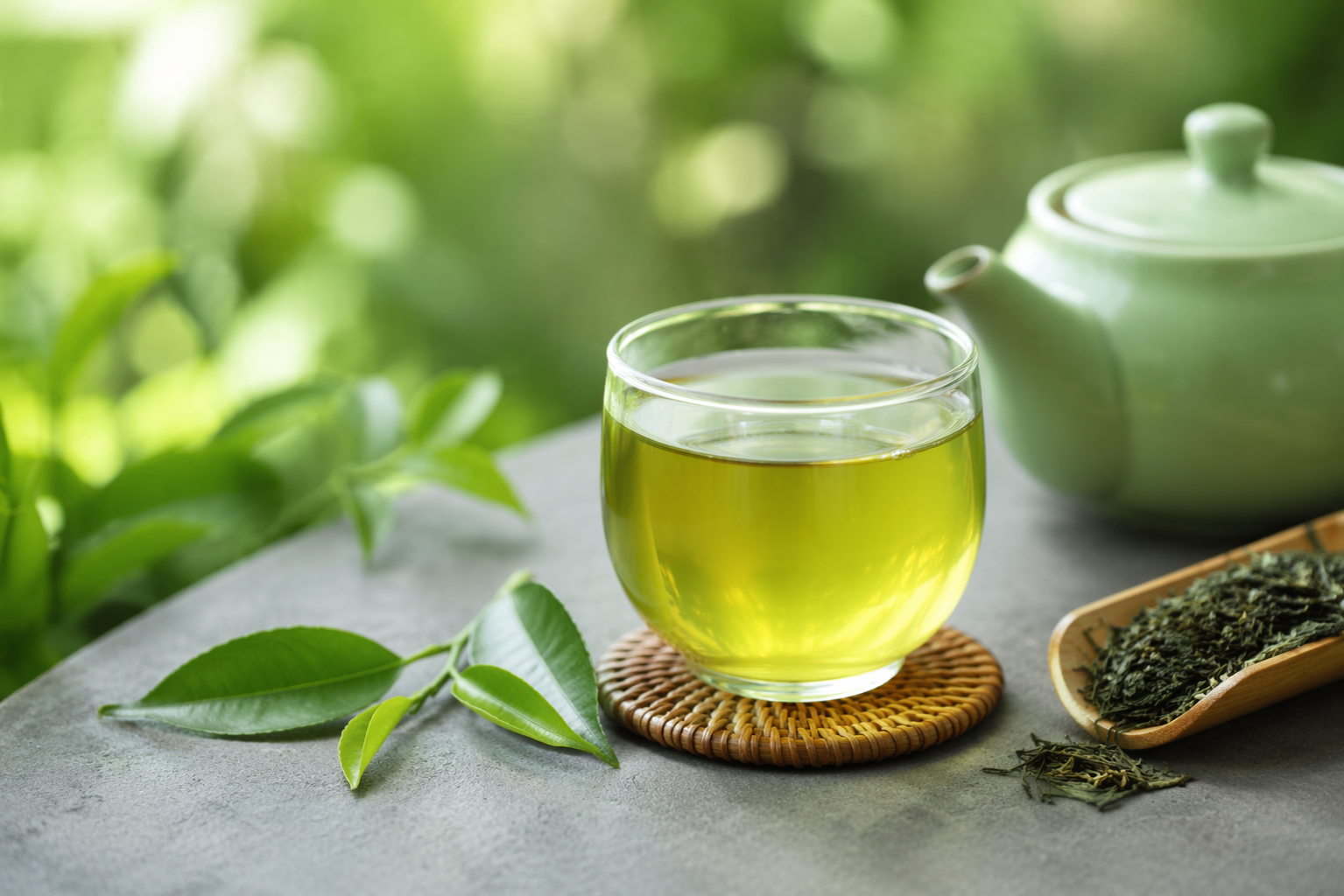 Best Green Tea brands displayed as fresh loose leaf tea and brewed green tea for daily wellness and fresh flavor