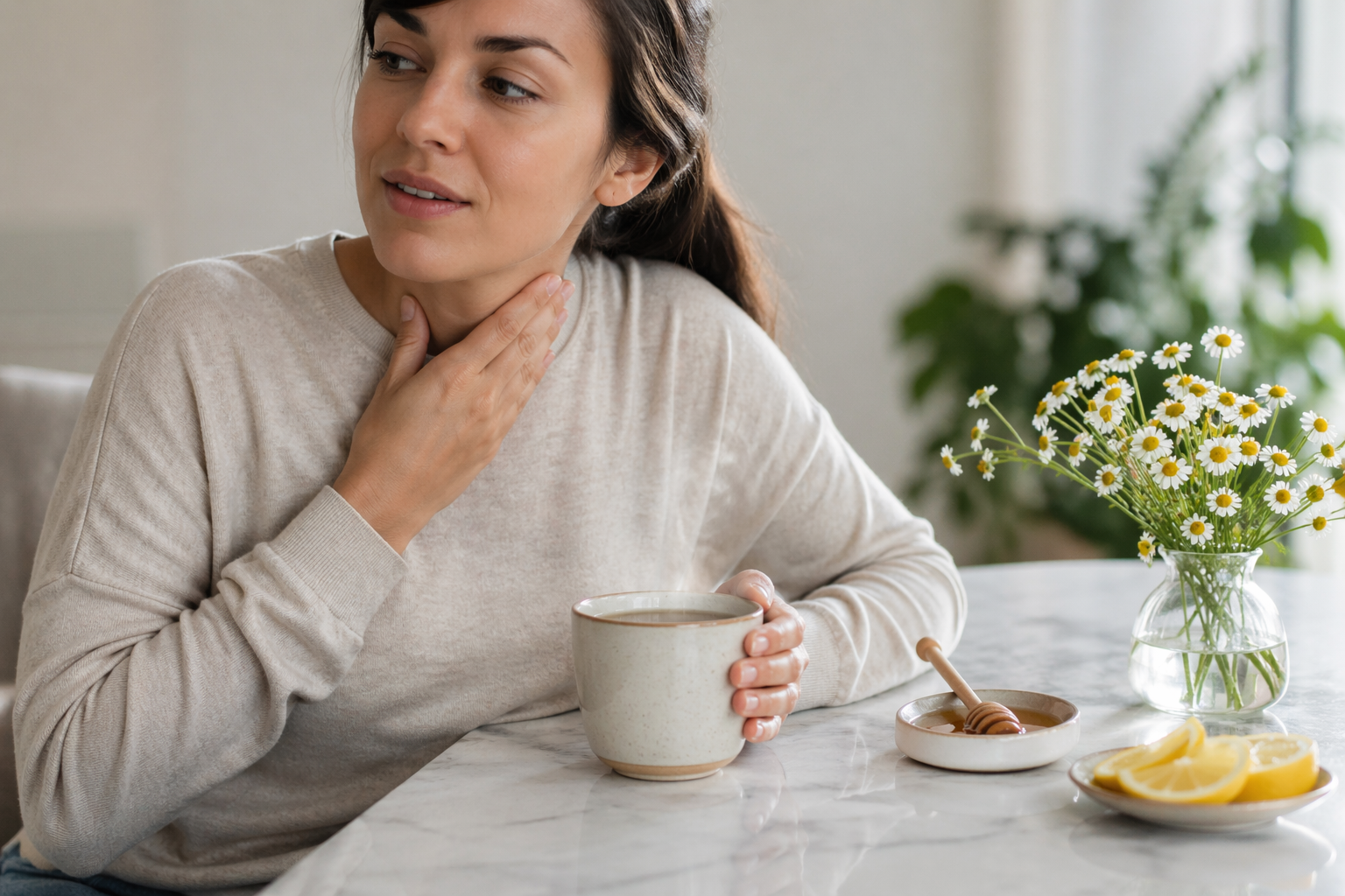 Best Tea for Sore Throat in a warm cup with honey and herbal ingredients