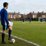 Birkenhead Sunday League local football players competing on a Sunday matchday pitch