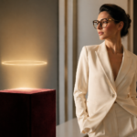 Stylish person wearing Buffs Glasses with luxury Cartier-inspired frames in a modern fashion setting