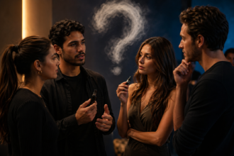 Adult reviewing Foger Vape product information with safety and health awareness before use