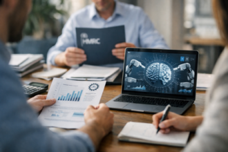 HMRC R&D Tax Claim Transparency AI concept showing UK tax compliance, digital records, and business innovation review