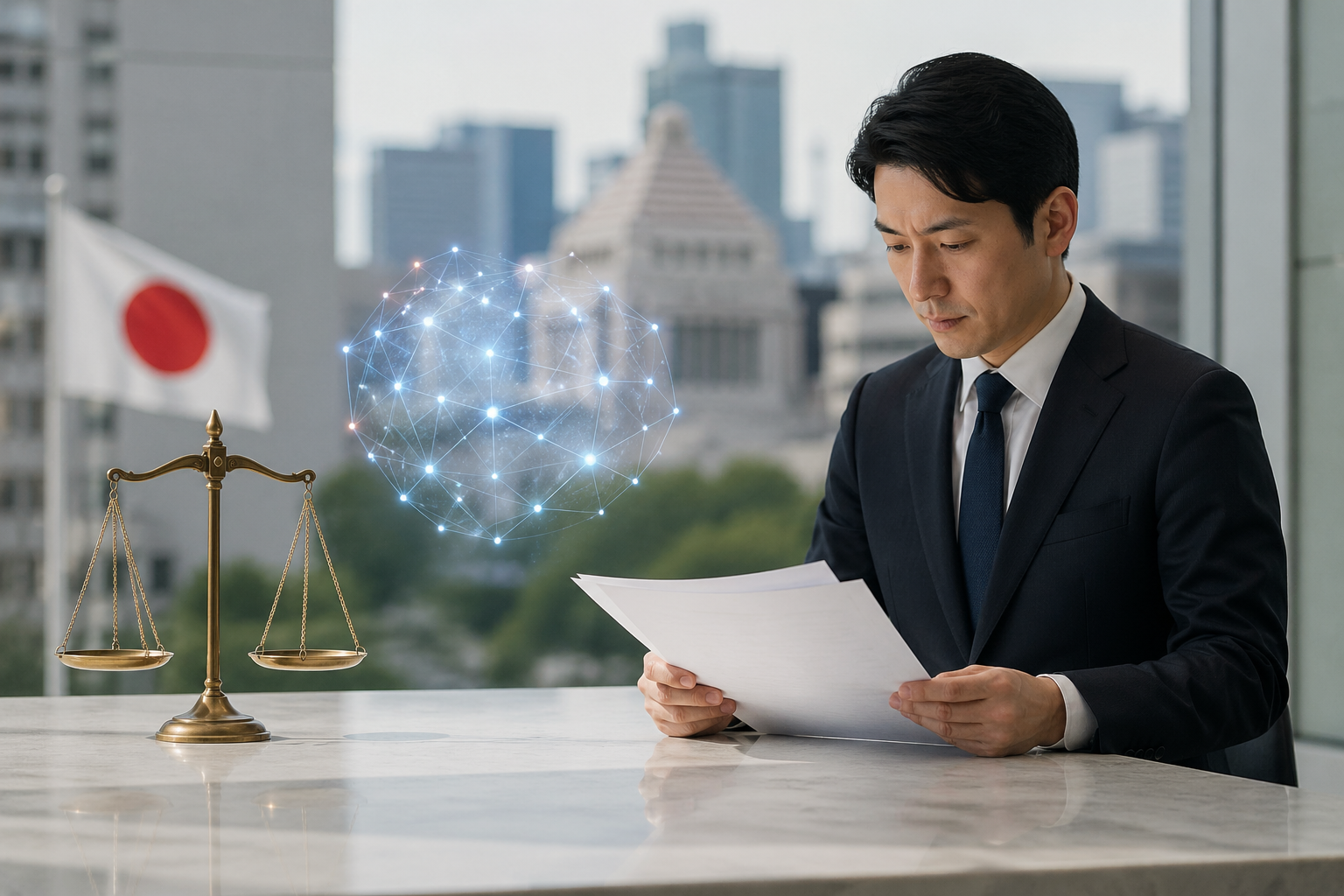 Japan AI Regulation News showing AI law, policy updates, business compliance, and responsible technology governance