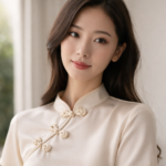 Kancing Shanghai closure detail on a modern fashion outfit with classic Chinese-inspired styling