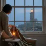 Lighthouse Warmer styled in a cozy coastal living room with soft lighting and neutral decor