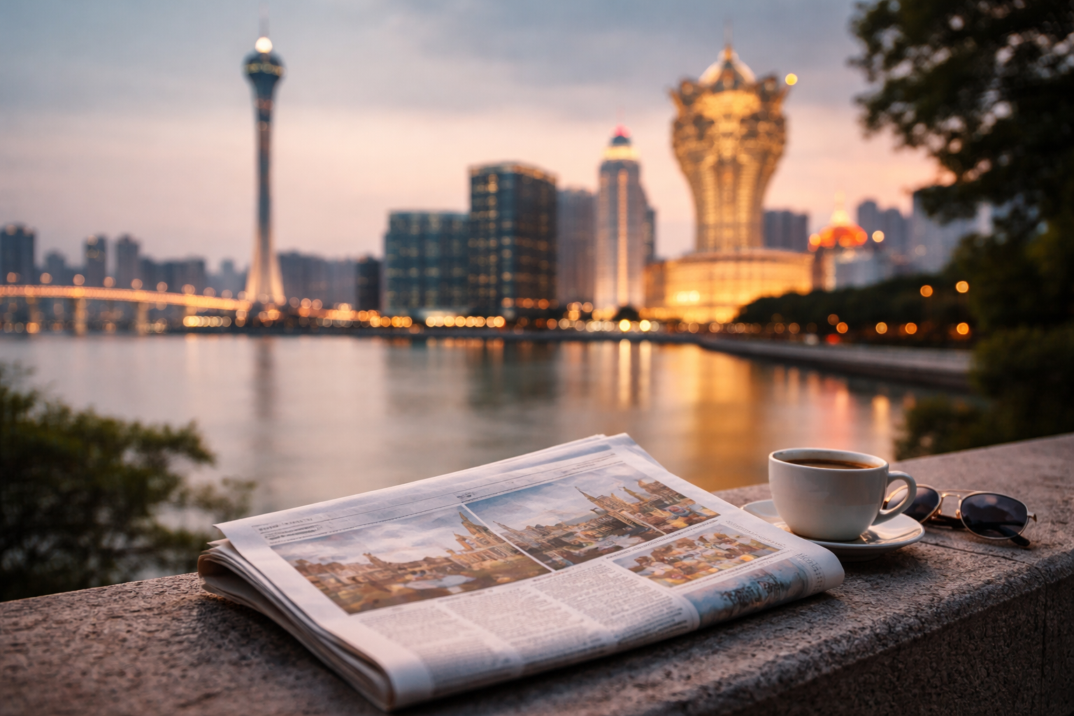 Macau Hari Ini city view with daily headlines, tourism activity, and local highlights in Macau