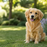 Mini Golden Retriever standing outdoors with a friendly expression, showing its compact size, soft golden coat, and family companion appeal