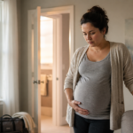 Pregnant woman resting calmly at home while experiencing Prodromal Labor contractions and preparing for childbirth