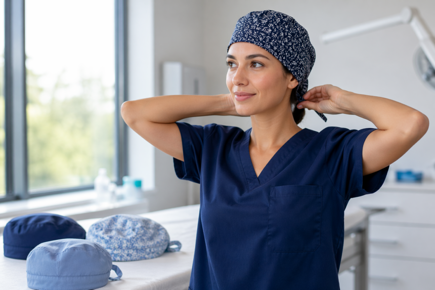 Scrubber Cap in different styles and fabrics for everyday professional use