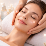 Woman receiving a Star Facial treatment for glowing, hydrated skin in a modern skincare salon