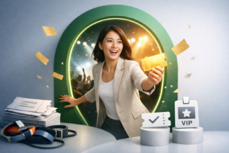 WeChat Mini Program Event Tickets shown on a smartphone with QR check-in at a live event entrance