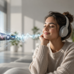 YouTube MP3 audio conversion concept showing a person listening to online video content as audio