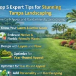 Top 5 expert tips for stunning Tampa landscaping with curb appeal, Florida-friendly plants, layered design, year-round optimization, and hardscaping.